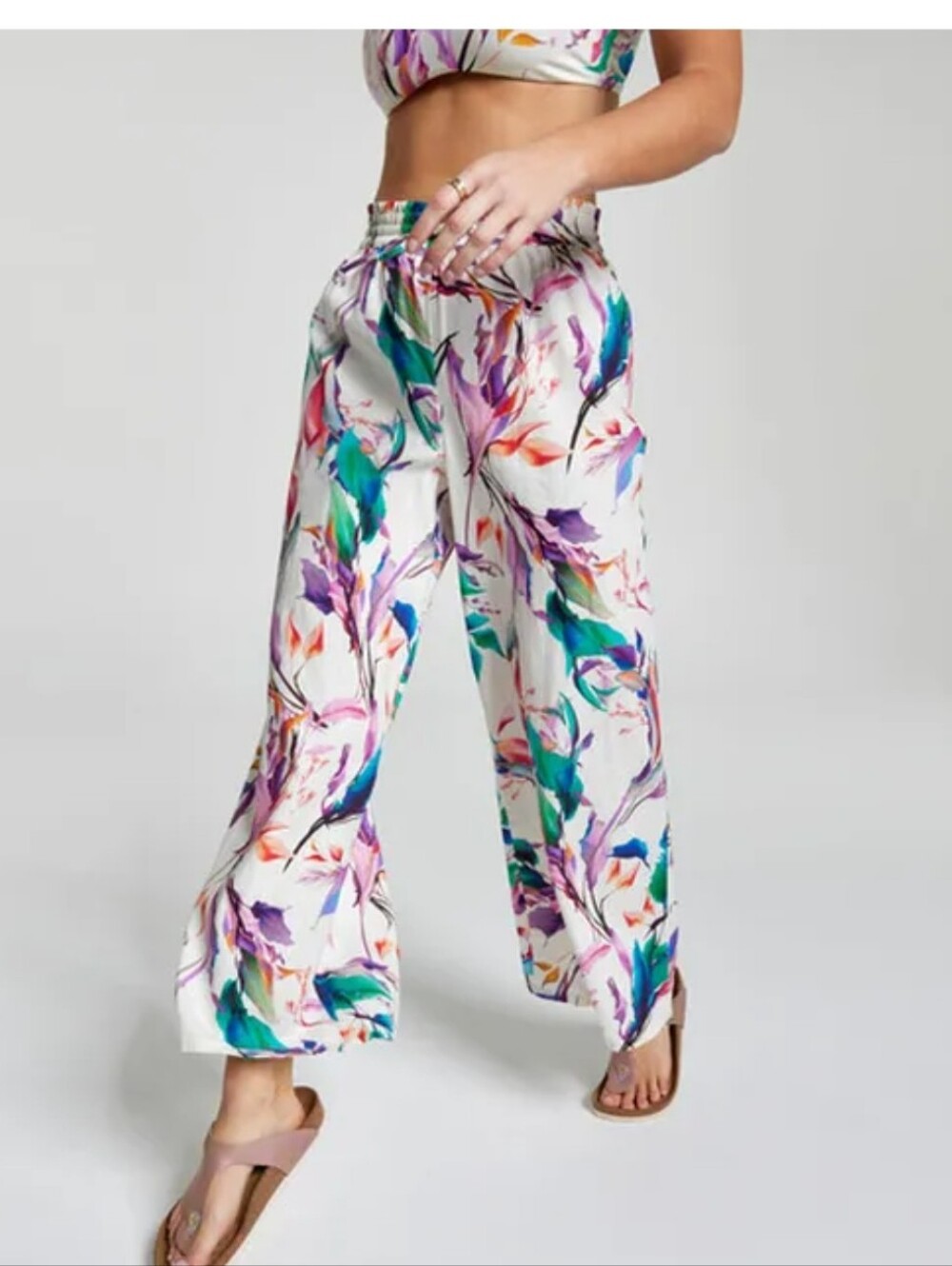Calia Linen Blend Cover Up Pant In Unbleached Floral